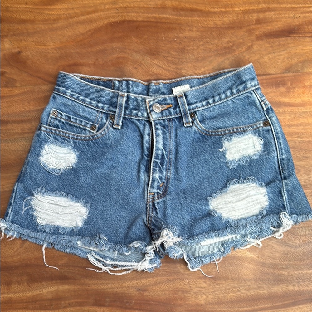 Levi's Blue Distressed Jean Shorts with Raw Hem